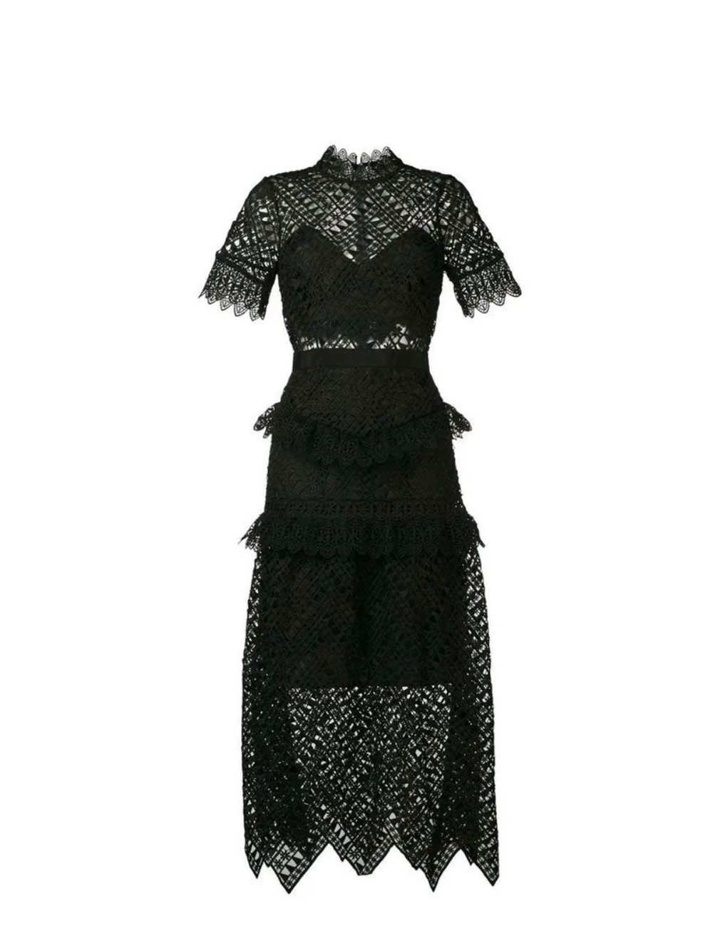 Self-Portrait Black Lace Tiered Midi Dress